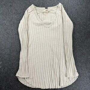 We The Free People XS Ribbed Knit V Neck Long Sleeve Top Boho